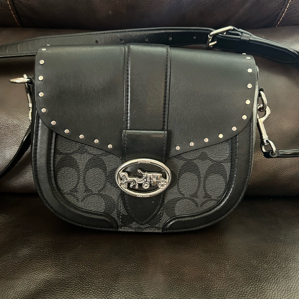 Coach Black Saddle Bag - Picture 1 of 7